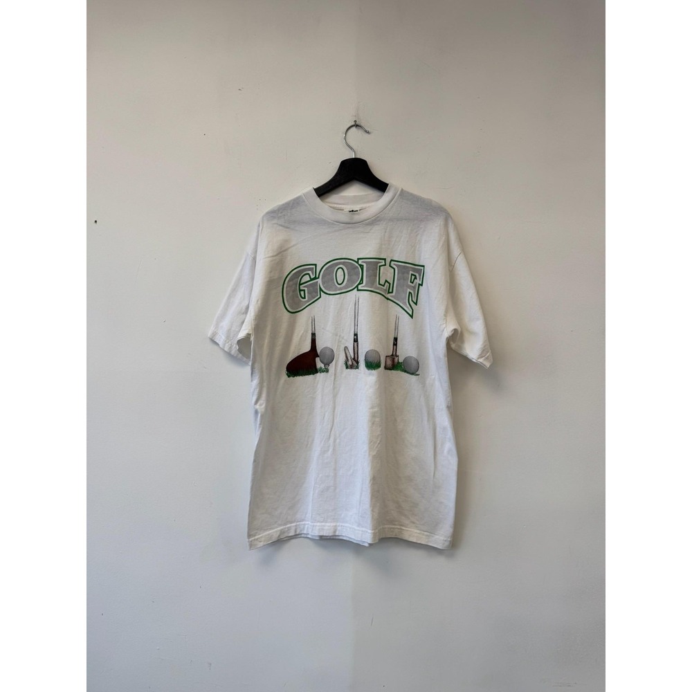 Vintage Golf Shirt Mens Large White Cronies Golf Clubs Graphic Tee Made USA‎ 90s
